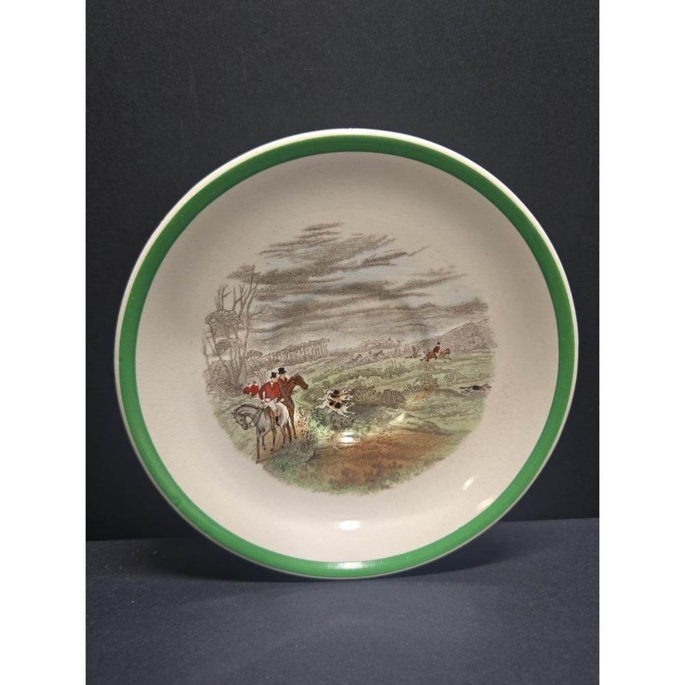 Vintage 1940s Copeland Spode The Find Herring's Hunt Saucer 5.5" Green Rim